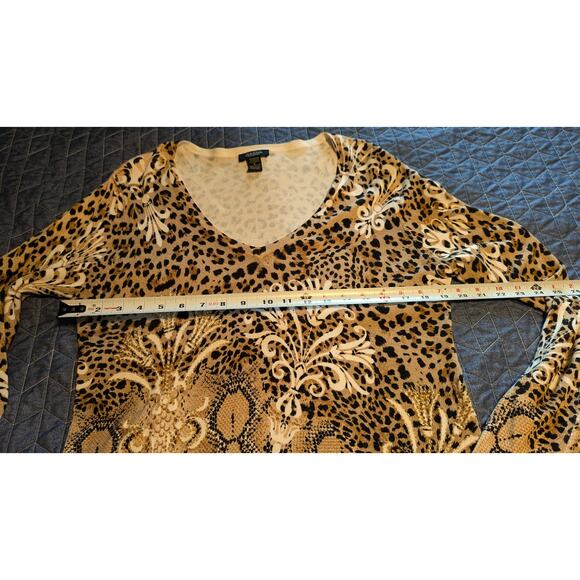 Peck & Peck Size XL (FITTED) Animal Leopard Print V Neck Embellished Sweater - Picture 6 of 8